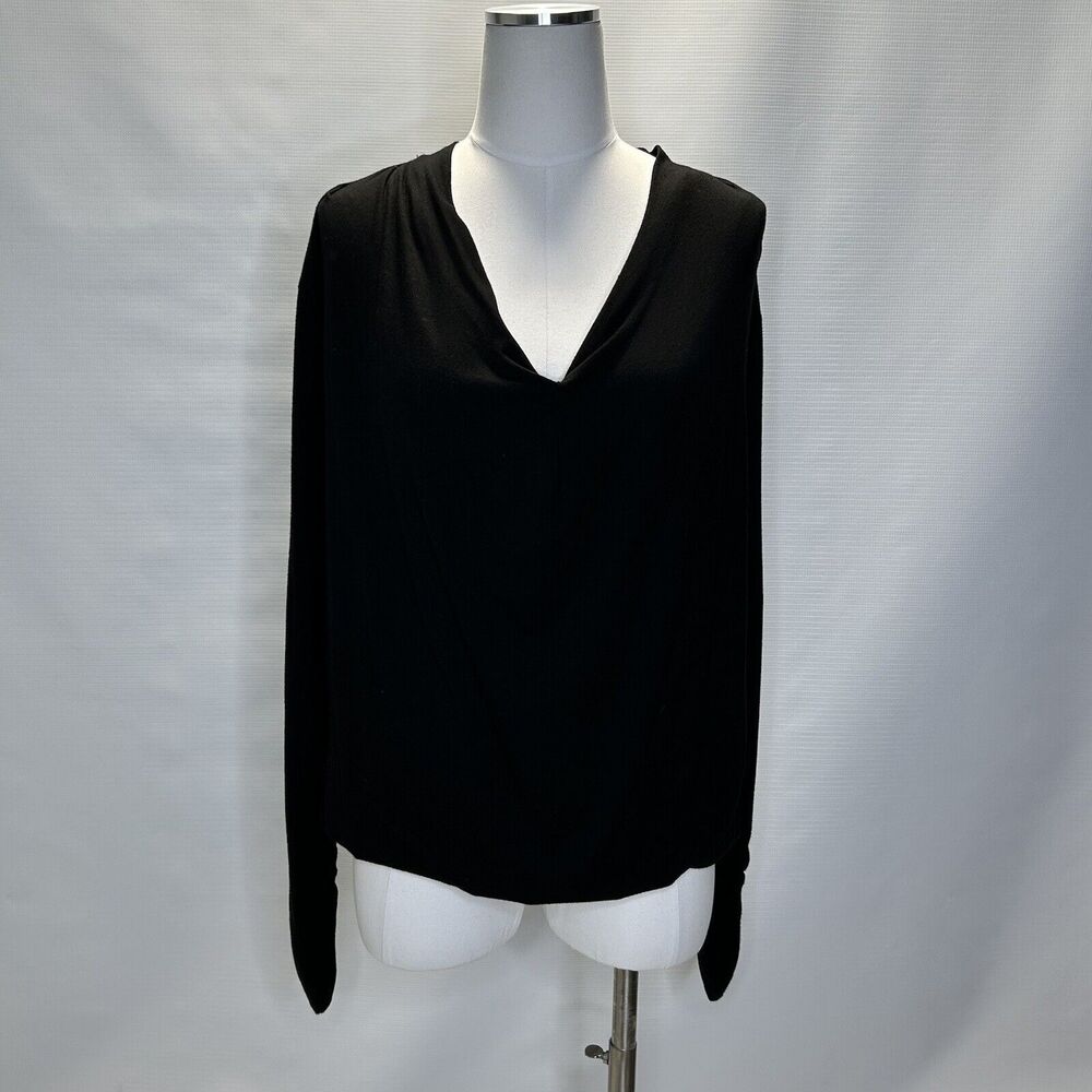 Anthropologie Maeve Top Blouse Womens Small Black Bubble Hem V Neck
